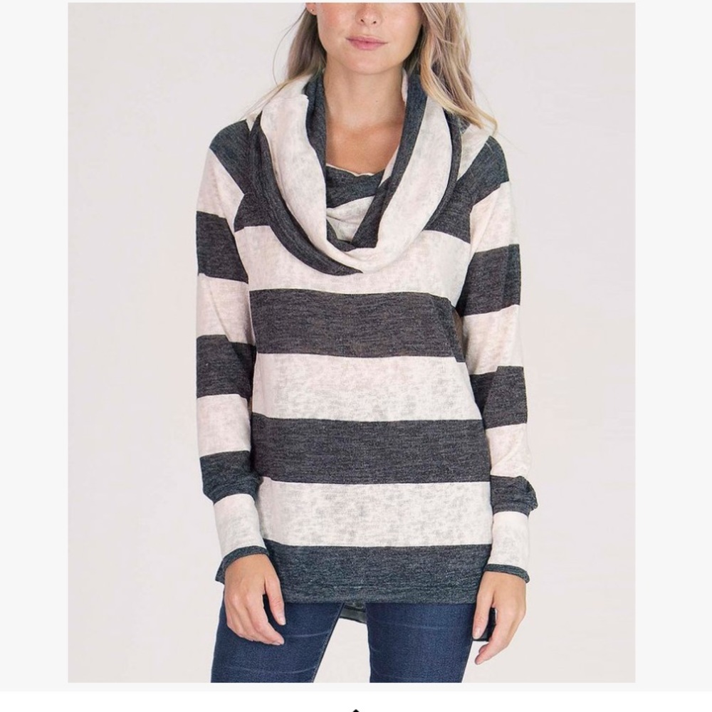 Cream and charcoal cowl neck tunic